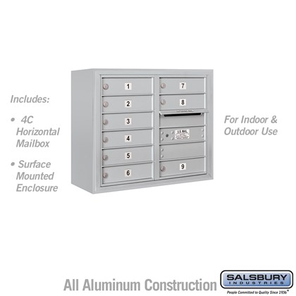 Surface Mounted 4C Horizontal Mailbox Unit (Includes 3706D-09 Mailbox and 3806D Enclosure) - 6 Door High Unit (24 1/2 Inches) - Double Column - 9 MB1 Doors