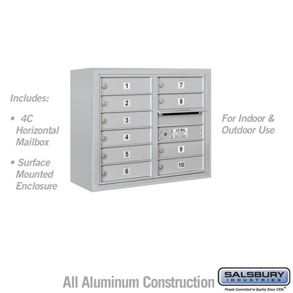 Surface Mounted 4C Horizontal Mailbox Unit (Includes 3706D-10 Mailbox and 3806D Enclosure) - 6 Door High Unit (24 1/2 Inches) - Double Column - 10 MB1 Doors