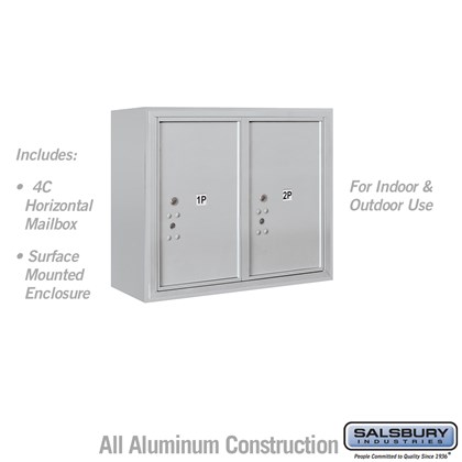 Surface Mounted 4C Horizontal Mailbox Unit (Includes 3706D-2P Parcel Locker and 3806D Enclosure) - 6 Door High Unit (24 1/2 Inches) - Double Column - Stand-Alone Parcel Locker - 2 PL6's