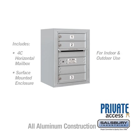 Surface Mounted 4C Horizontal Mailbox Unit (includes 3706S-03 Mailbox, 3806S Enclosure and Master Commercial Locks) - 6 Door High Unit (24 1/2 Inches) - Single Column - 3 MB1 Doors - Front Loading - Private Access