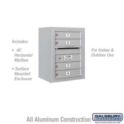 Surface Mounted 4C Horizontal Mailbox Unit (Includes 3706S-04 Mailbox and 3806SEnclosure) - 6 Door High Unit (24 1/2 Inches) - Single Column - 4 MB1 Doors