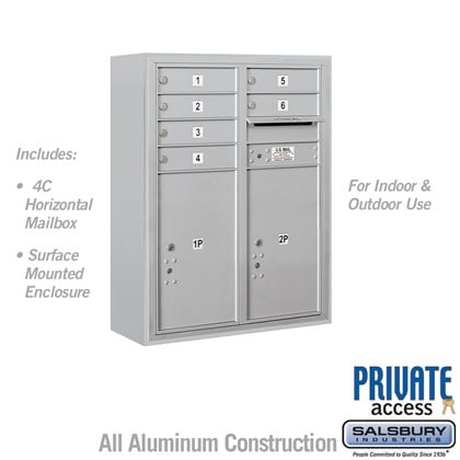 Surface Mounted 4C Horizontal Mailbox Unit (Includes 3710D-06 Mailbox, 3810D Enclosure and Master Commercial Locks) - 10 Door High Unit (38 1/2 Inches) - Double Column - 6 MB1 Doors / 2 PL6's - Front Loading - Private Access