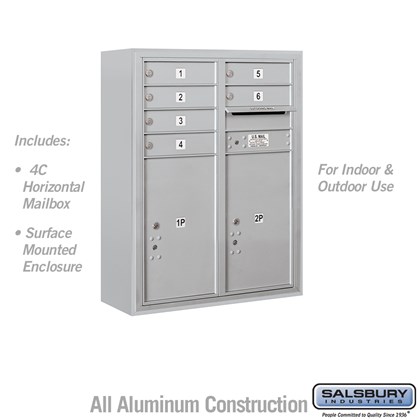 Surface Mounted 4C Horizontal Mailbox Unit (Includes 3710D-06 Mailbox and 3810D Enclosure) - 10 Door High Unit (38 1/2 Inches) - Double Column - 6 MB1 Doors / 2 PL6's - Front Loading - USPS Access