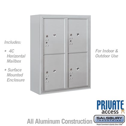 Surface Mounted 4C Horizontal Mailbox Unit (Includes 3710D-4P Parcel Locker, 3810D Enclosure and Master Commercial Locks) - 10 Door High Unit (38 1/2 Inches) - Double Column - Stand-Alone Parcel Locker - 4 PL5's