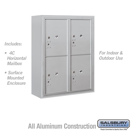 Surface Mounted 4C Horizontal Mailbox Unit (Includes 3710D-4P Parcel Locker and 3810D Enclosure) - 10 Door High Unit (38 1/2 Inches) - Double Column - Stand-Alone Parcel Locker - 4 PL5's