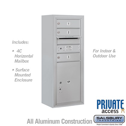 Surface Mounted 4C Horizontal Mailbox Unit (Includes 3710S-03 Mailbox, 3810S Enclosure and Master Commercial Locks) - 10 Door High Unit (38 1/2 Inches) - Single Column - 3 MB1 Doors / 1 PL5