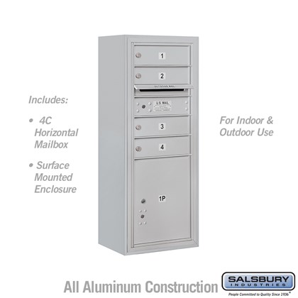 Surface Mounted 4C Horizontal Mailbox Unit (Includes 3710S-04 and 3810S) - 10 Door High Unit (38 1/2 Inches) - Single Column - 4 MB1 Doors / 1 PL4.5 - Front Loading - USPS Access