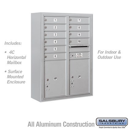 Surface Mounted 4C Horizontal Mailbox Unit (Includes 3711D-10 Mailbox and 3811D Enclosure) - 11 Door High Unit (42 Inches) - Double Column - 10 MB1 Doors / 2 PL5's