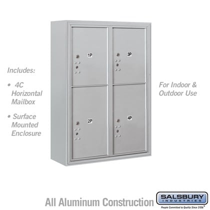 Surface Mounted 4C Horizontal Mailbox Unit (Includes 3711D-4P Parcel Locker and 3816D Enclosure) - 11 Door High Unit (Includes (42 Inches) - Double Column - Stand-Alone Parcel Locker - 2 PL5's and 2 PL6's - Front Loading - USPS Access