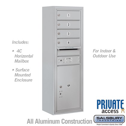 Surface Mounted 4C Horizontal Mailbox Unit (Includes 3711S-04 Mailbox, 3811S Enclosure and Master Commercial Locks) - 11 Door High Unit (42 Inches) - Single Column - 4 MB 1 Doors / 1 PL5