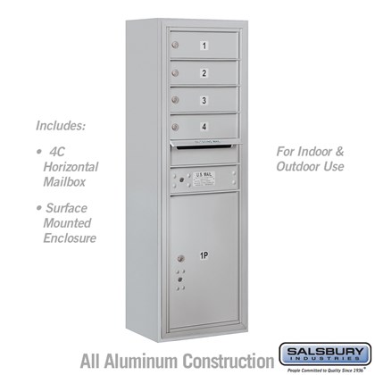 Surface Mounted 4C Horizontal Mailbox Unit (Includes 3711S-04 Mailbox and 3811S Enclosure) - 11 Door High Unit (42 Inches) - Single Column - 4 MB 1 Doors / 1 PL5