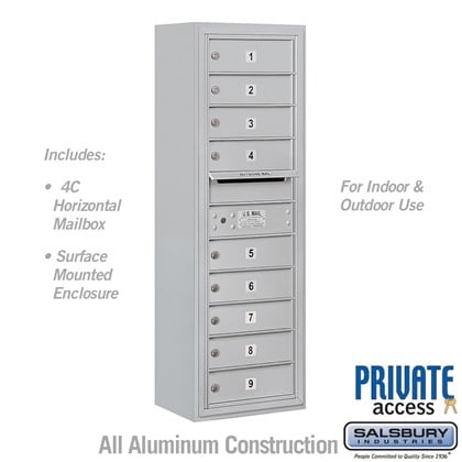 Surface Mounted 4C Horizontal Mailbox Unit (Includes 3711S-09 Mailbox, 3811S Enclosure and Master Commercial Lock) - Single Column - 9 MB1 Doors