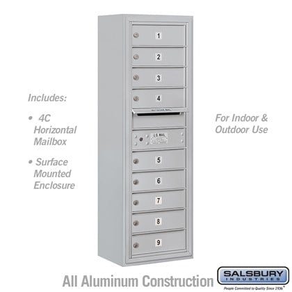 Surface Mounted 4C Horizontal Mailbox Unit (Includes 3711S-09 Mailbox and 3811S Enclosure) - 11 Door High Unit (42 Inches) - Single Column - 9 MB1 Doors