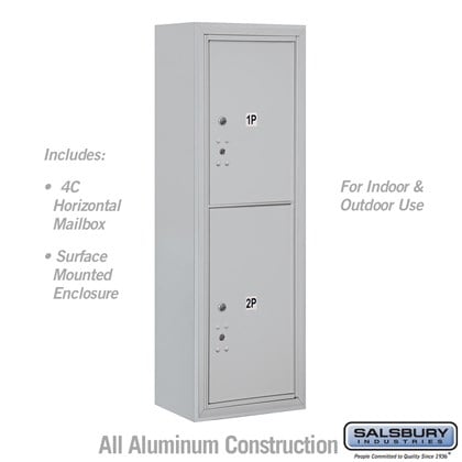 Surface Mounted 4C Horizontal Mailbox Unit (Includes 3711S-2P Parcel Locker and 3811S Enclosure) - 11 Door High Unit (42 Inches) - Single Column - Stand-Alone Parcel Locker - 1 PL5 and 1 PL6
