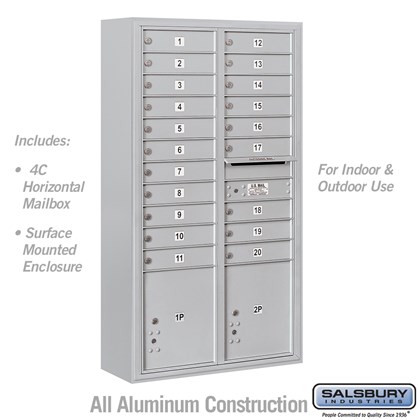 Surface Mounted 4C Horizontal Mailbox Unit (Includes 3716D-20 Mailbox and 3816D Enclosure) - Maximum Height Unit (57 3/4 Inches) - Double Column - 20 MB1 Doors / 2 PL4.5's