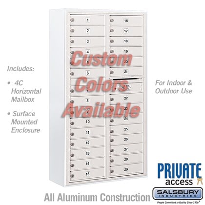 Surface Mounted 4C Horizontal Mailbox Unit (Includes 3716D-29CFP Mailbox, 3816D-CST Enclosure and Master Commercial Locks) - Maximum Height Unit (57 3/4 Inches) - Double Column - 29 MB1 Doors - Custom Color - Front Loading - Private Access