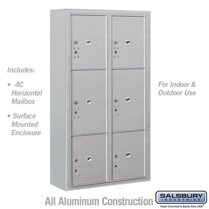 Surface Mounted 4C Horizontal Mailbox Unit (Includes 3716D-6P Parcel Locker and 3816D Enclosure) - Maximum Height Unit (57-3/4 Inches) - Double Column - Stand-Alone Parcel Locker - 2 PL4.5's, 2 PL5's and 2 PL6's