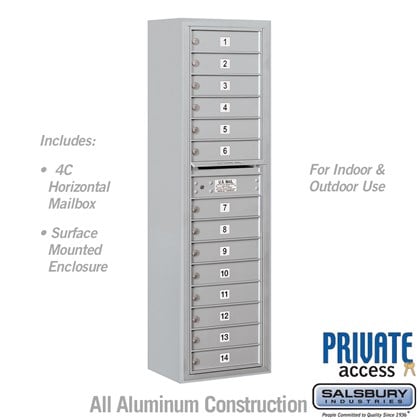 Surface Mounted 4C Horizontal Mailbox Unit (includes 3716S-14 Mailbox, 3816S Enclosure and Master Commercial Locks) - Maximum Height Unit (57 3/4 Inches) - Single Column - 14 MB1 Doors - Front Loading - Private Access