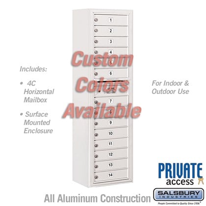 Surface Mounted 4C Horizontal Mailbox Unit (Includes 3716S-14CFP Mailbox, 3816S-CST Enclosure and Master Commercial Locks) - Maximum Height Unit (57 3/4 Inches) - Single Column - 14 MB1 Doors - Custom Color - Front Loading - Private Access