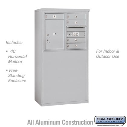 Free-Standing 4C Horizontal Mailbox Unit (Includes 3706D-05 Mailbox and 3906D Enclosure) - 6 Door High Unit (52 7/8 Inches) - Double Column - 5 MB1 Doors / 1 PL5 - Front Loading - USPS Access