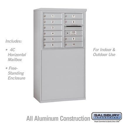 Free-Standing 4C Horizontal Mailbox Unit (Includes 3706D-10 Mailbox and 3906D Enclosure) - 6 Door High Unit (52 7/8 Inches) - Double Column - 10 MB1 Doors