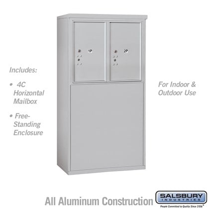 Free-Standing 4C Horizontal Mailbox Unit (Includes 3706D-2P Parcel Locker and 3906D Enclosure) - 6 Door High Unit (52 7/8 Inches) - Double Column - Stand-Alone Parcel Locker - 2 PL6's