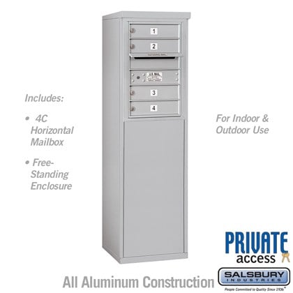 Free-Standing 4C Horizontal Mailbox Unit (Includes 3706S-04 Mailbox and 3906S Enclosure) - 6 Door High Unit (52 7/8 Inches) - Single Column - 4 MB1 Doors - Private Access