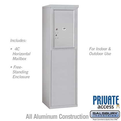 Free-Standing 4C Horizontal Mailbox Unit (Includes 3706S-1P Parcel Locker, 3906S Enclosure) - 6 Door High Unit (52 7/8 Inches) - Single Column - Stand-Alone Parcel Locker - Private Access