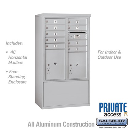 Free-Standing 4C Horizontal Mailbox Unit (Includes 3710D-09 Mailbox and 3910D Enclosure) - 10 Door High Unit (52 7/8 Inches) - Double Column - 9 MB1 Doors / 1 PL4.5 and 1 PL5 - Front Loading - Private Access