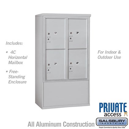 Free-Standing 4C Horizontal Mailbox Unit (Includes 3710D-4P Mailbox and 3910D Enclosure) - 10 Door High Unit (52 7/8 Inches) - Double Column - Stand-Alone Parcel Locker - 4 PL5's - Front Loading - Private Access