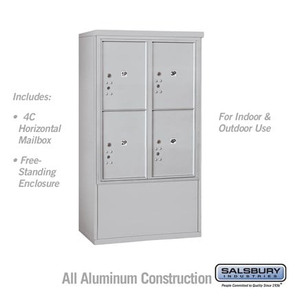 Free-Standing 4C Horizontal Mailbox Unit (Includes 3710D-4P Mailbox and 3910D Enclosure) - 10 Door High Unit (52 7/8 Inches) - Double Column - Stand-Alone Parcel Locker - 4 PL5's- Front Loading - USPS Access