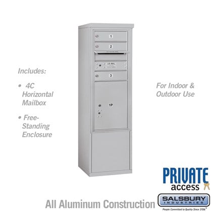 Free-Standing 4C Horizontal Mailbox Unit (Includes 3710S-03 Mailbox and 3910S Enclosure) - 10 Door High Unit (52 7/8 Inches) - Single Column - 3 MB1 Doors / 1 PL5 - Front Loading - Private Access