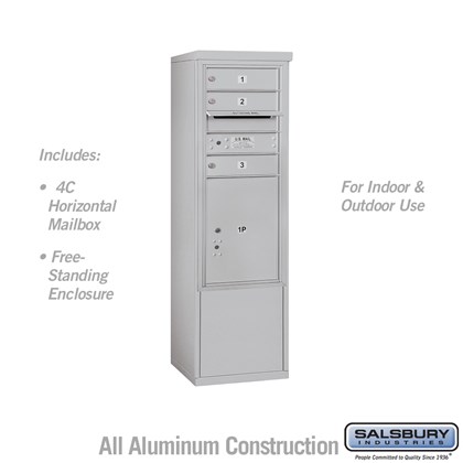 Free-Standing 4C Horizontal Mailbox Unit (Includes 3710S-03 Mailbox and 3910S Enclosure) - 10 Door High Unit (52 7/8 Inches) - Single Column - 3 MB1 Doors / 1 PL5 - Front Loading - USPS Access