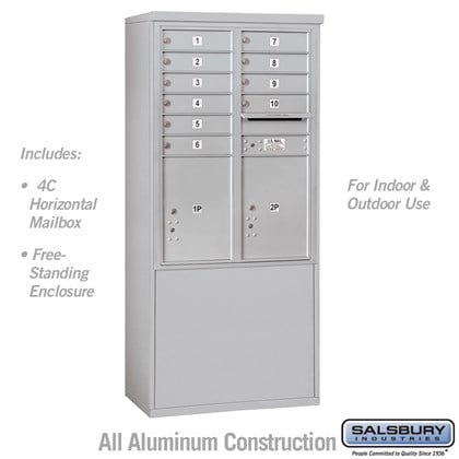 Free-Standing 4C Horizontal Mailbox Unit (Includes 3711D-10 Mailbox and 3911D Enclosure) - 11 Door High Unit (69 3/8 Inches) - Double Column - 10 MB1 Doors / 2 PL5's