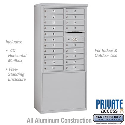 Free-Standing 4C Horizontal Mailbox Unit (Includes 3711D-20 Mailbox, 3911D Enclosure and Master Commercial Lock) - 11 Door High Unit (69-3/8 Inches) - Double Column - 20 MB1 Doors - Private Access