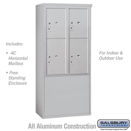 Free-Standing 4C Horizontal Mailbox Unit (Includes 3711D-4P Mailbox and 3911D Enclosure) - 11 Door High Unit (Includes (69 3/8 Inches) - Double Column - Stand-Alone Parcel Locker - 2 PL5's and 2 PL6's - Front Loading - USPS Access