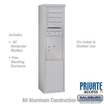 Free-Standing 4C Horizontal Mailbox Unit (Includes 3711S-04 Mailbox and 3911S Enclosure) - 11 Door High Unit (69 3/8 Inches) - Single Column - 4 MB 1 Doors / 1 PL5 - Private Access