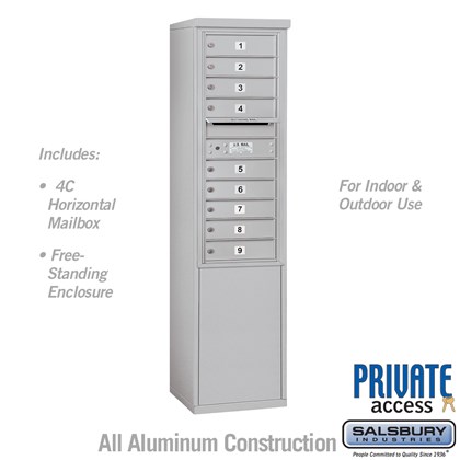 Free-Standing 4C Horizontal Mailbox Unit (Includes 3711S-09 Mailbox and 3911S Enclosure) - 11 Door High Unit (69 3/8 Inches) - Single Column - 9 MB1 Doors - Private Access