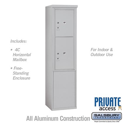 Free-Standing 4C Horizontal Mailbox Unit (Includes 3711S-2P Parcel Locker and 3911S Enclosure) - 11 Door High Unit (69 3/8 Inches) - Single Column - Stand-Alone Parcel Locker - 1 PL5 and 1 PL6 - Private Access