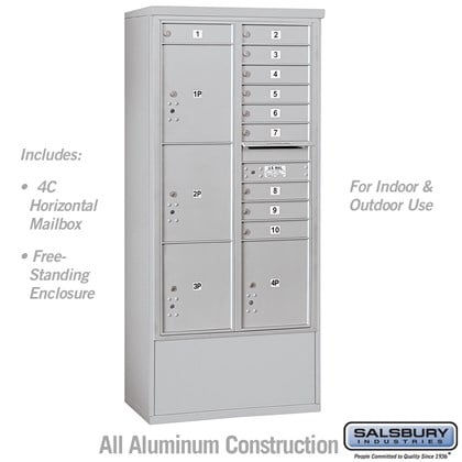 Free-Standing 4C Horizontal Mailbox Unit (includes (includes 3716D-10 Mailbox and 3916D Enclosure) - Maximum Height Unit (72 1/8 Inches) - Double Column - 10 MB1 Doors / 2 PL4.5's and 2 PL5's - Front Loading - USPS Access