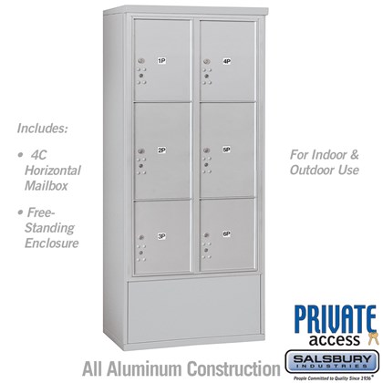 Free-Standing 4C Horizontal Mailbox Unit (Includes 3716D-6P Parcel Locker, 3916D Enclosure and Master Commercial Locks) - Maximum Height Unit (72 1/8 Inches) - Double Column - Stand-Alone Parcel Locker - 2 PL4.5's, 2 PL5's and 2 PL6's