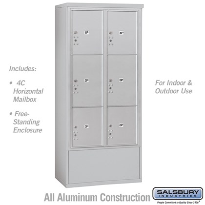 Free-Standing 4C Horizontal Mailbox Unit (Includes 3716D-6P Parcel Locker and 3916D Enclosure) - Maximum Height Unit (72 1/8 Inches) - Double Column - Stand-Alone Parcel Locker - 2 PL4.5's, 2 PL5's and 2 PL6's