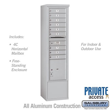 Free-Standing 4C Horizontal Mailbox Unit (Includes 3716S-09 Mailbox and 3916S Enclosure) - Maximum Height Unit (72 1/8 Inches) - Single Column - 9 MB1 Doors / 1 PL4.5 - Private Access