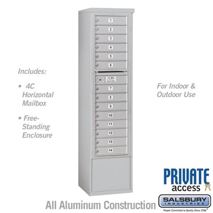 Free-Standing 4C Horizontal Mailbox Unit (includes 3716S-14 Mailbox, 3916S Enclosure and Master Commercial Locks) - Maximum Height Unit (72 1/8 Inches) - Single Column - 14 MB1 Doors - Front Loading - Private Access