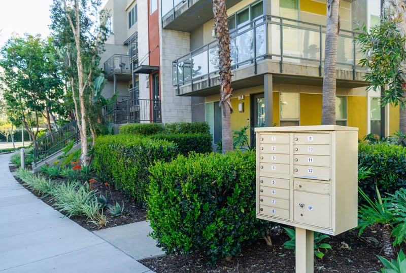 Cluster Mailbox Outside of an Apartment Building