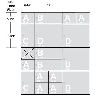 2) Configure requirements to fit a minimum of 2W x 3H standard 'A' doors to a maximum of 5W x 7H standard 'A' doors.